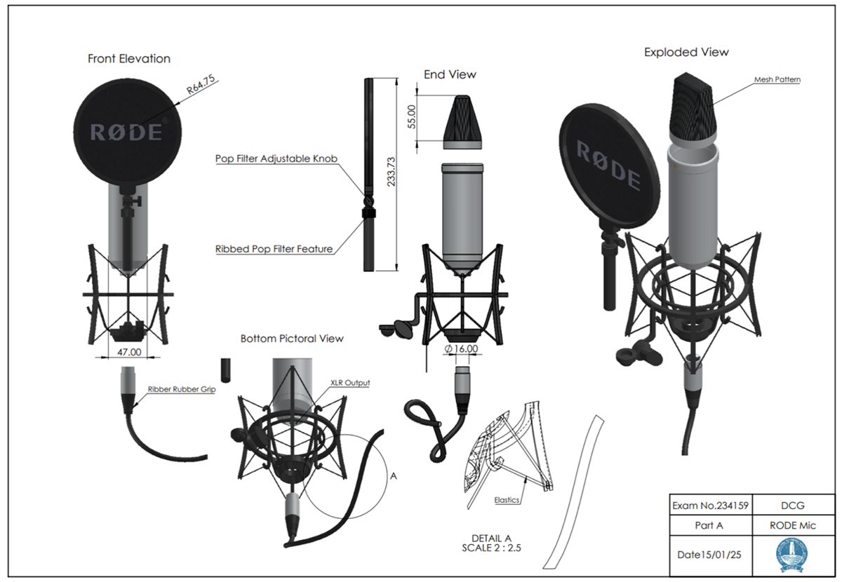 DCG technical drawing and exploded view
